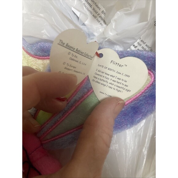 TY Beanie Babie Flitter the Butterfly Plush Toy - Pink/Purple - Picture 4 of 11
